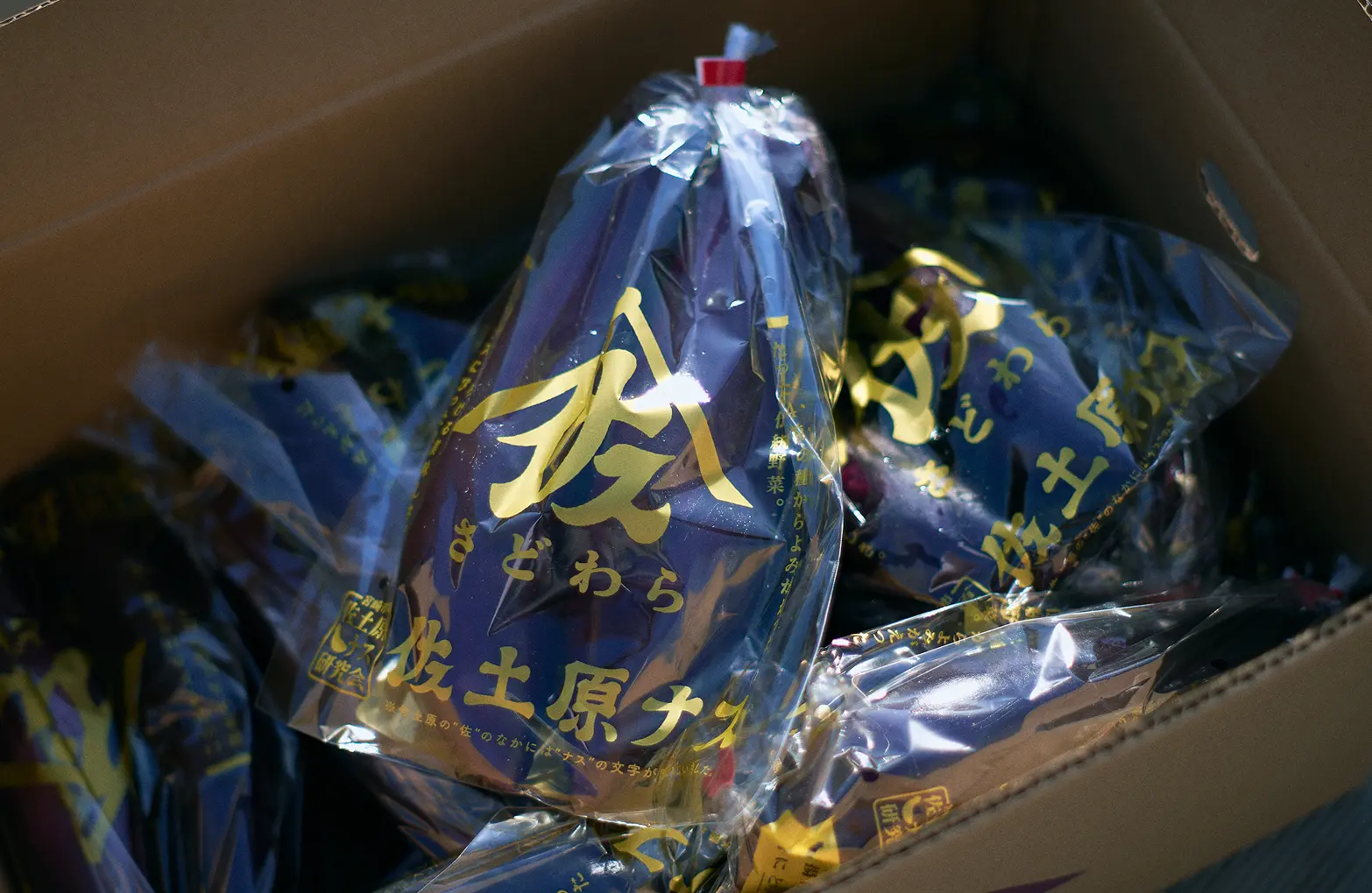 Sadowara Eggplant being prepared for shipping