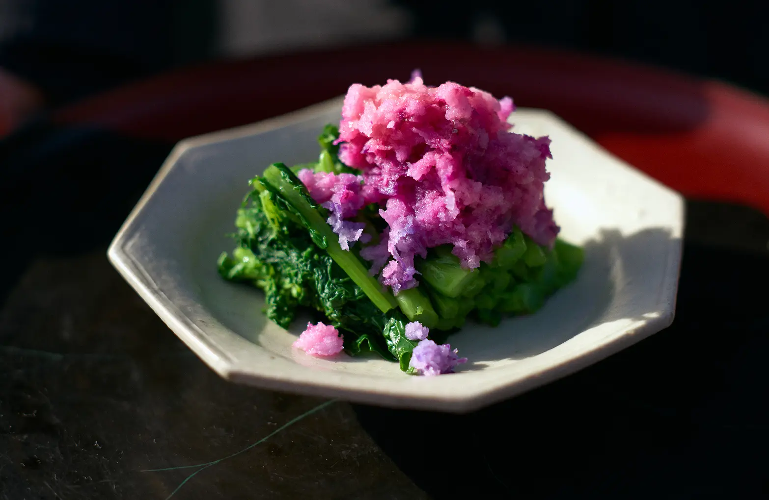 Grated Shinshu Turnip served with blanched nanohana greens